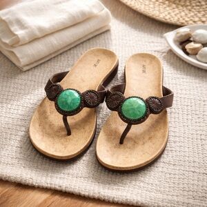Definitely Bohemian style sandals! Sz 8 super cute with Teal bead in center